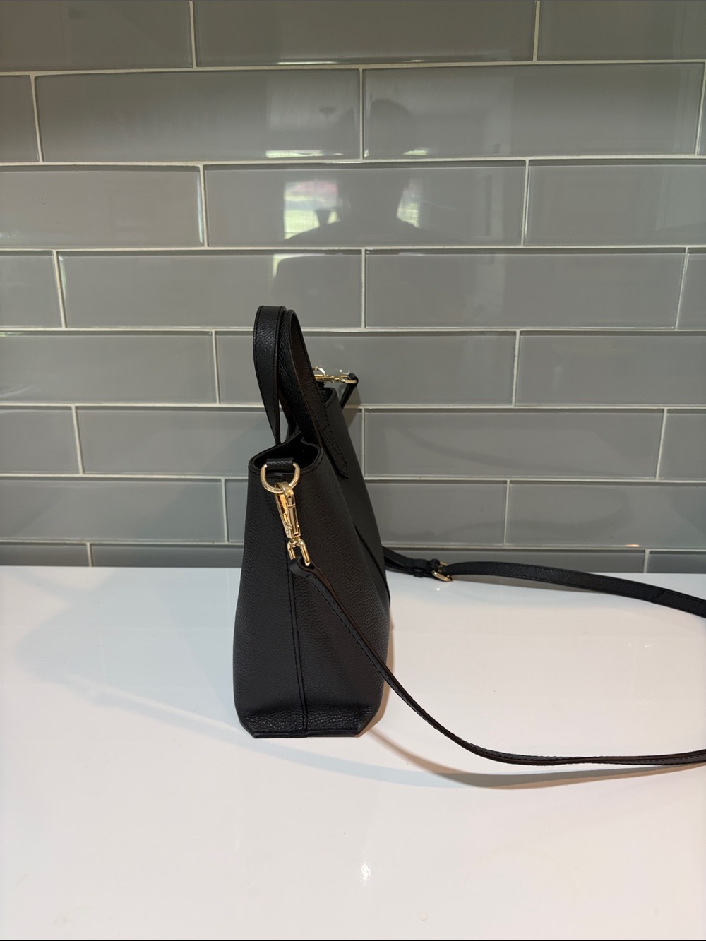 LOFT Black Pebbled Leather Tote with Removable Strap - Picture 2 of 7